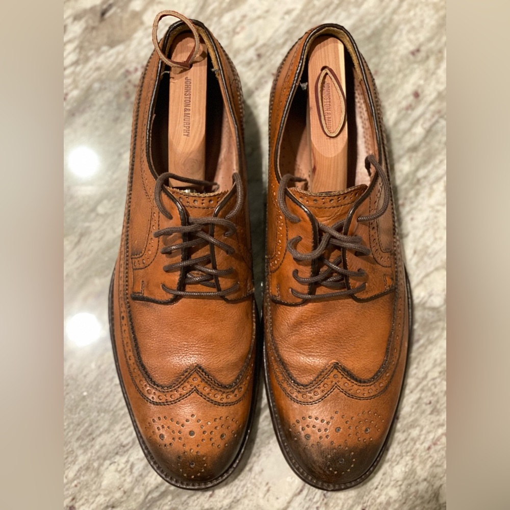 Johnston & Murphy wingtips.  Dapper burnished ends.  Size 12M.  Excellent.
